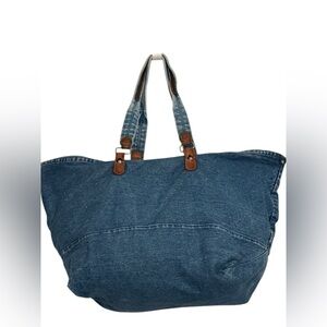Vintage The Gap Denim Tote Bag Brown Leather Trim Women’s Shoulder Bag 80’s Jean